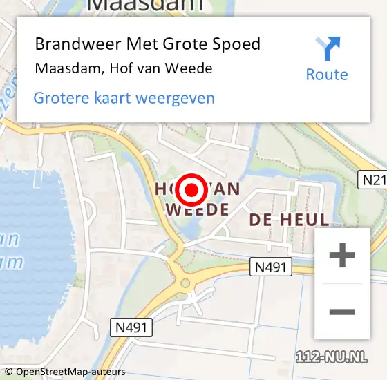 Locatie op kaart van de 112 melding: Brandweer Met Grote Spoed Naar Maasdam, Hof van Weede op 6 juni 2022 23:49