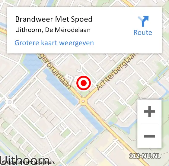 Locatie op kaart van de 112 melding: Brandweer Met Spoed Naar Uithoorn, De Mérodelaan op 7 juni 2022 00:02