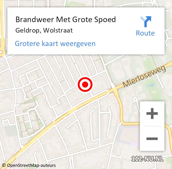 Locatie op kaart van de 112 melding: Brandweer Met Grote Spoed Naar Geldrop, Wolstraat op 7 juni 2022 01:15