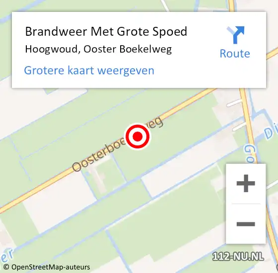 Locatie op kaart van de 112 melding: Brandweer Met Grote Spoed Naar Hoogwoud, Ooster Boekelweg op 7 juni 2022 02:33