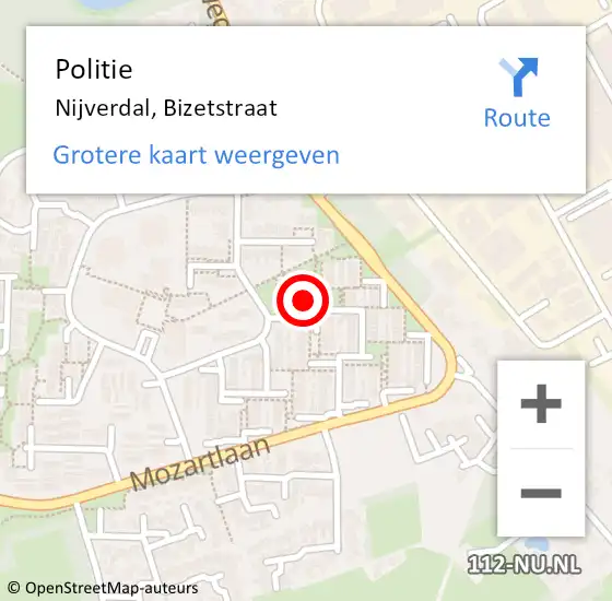 Locatie op kaart van de 112 melding: Politie Nijverdal, Bizetstraat op 7 juni 2022 02:53