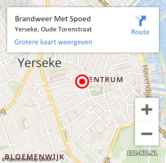 Locatie op kaart van de 112 melding: Brandweer Met Spoed Naar Yerseke, Oude Torenstraat op 7 juni 2022 05:07