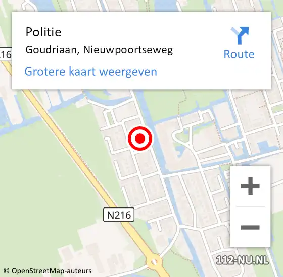 Locatie op kaart van de 112 melding: Politie Goudriaan, Nieuwpoortseweg op 7 juni 2022 05:09