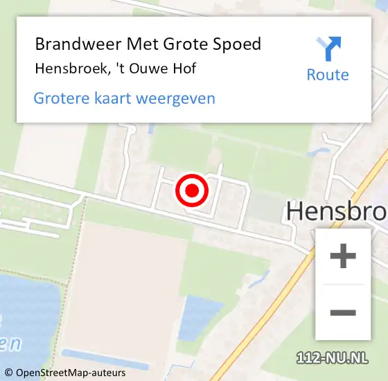 Locatie op kaart van de 112 melding: Brandweer Met Grote Spoed Naar Hensbroek, 't Ouwe Hof op 7 juni 2022 05:56