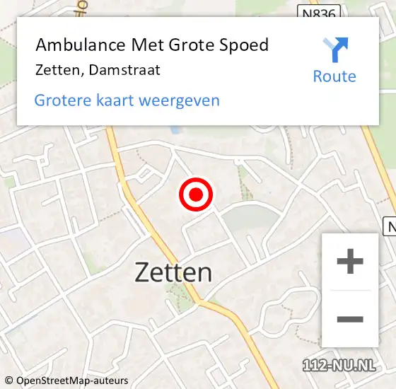 Locatie op kaart van de 112 melding: Ambulance Met Grote Spoed Naar Zetten, Damstraat op 7 juni 2022 06:12