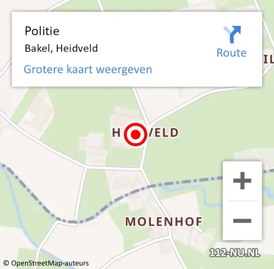 Locatie op kaart van de 112 melding: Politie Bakel, Heidveld op 7 juni 2022 06:23