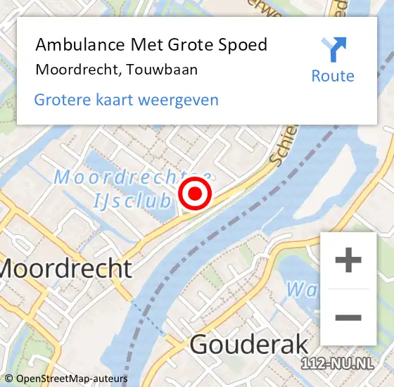 Locatie op kaart van de 112 melding: Ambulance Met Grote Spoed Naar Moordrecht, Touwbaan op 7 juni 2022 08:09