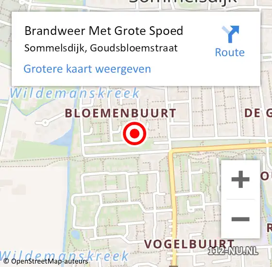 Locatie op kaart van de 112 melding: Brandweer Met Grote Spoed Naar Sommelsdijk, Goudsbloemstraat op 7 juni 2022 08:36