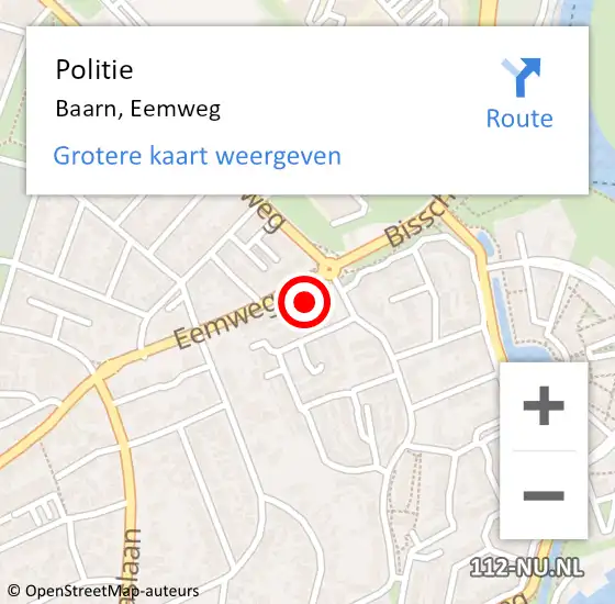 Locatie op kaart van de 112 melding: Politie Baarn, Eemweg op 7 juni 2022 08:37