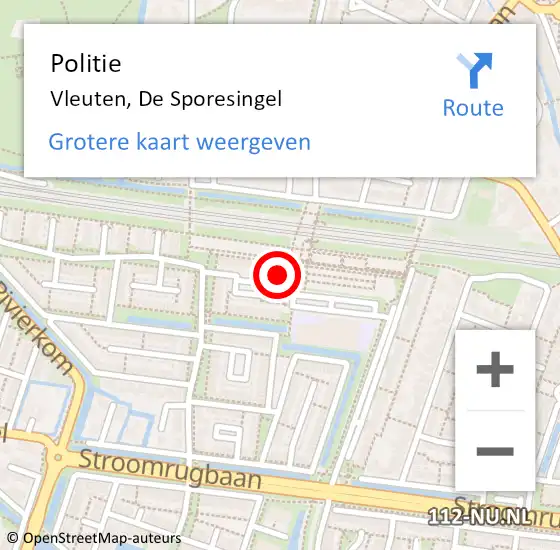 Locatie op kaart van de 112 melding: Politie Vleuten, De Sporesingel op 7 juni 2022 08:52