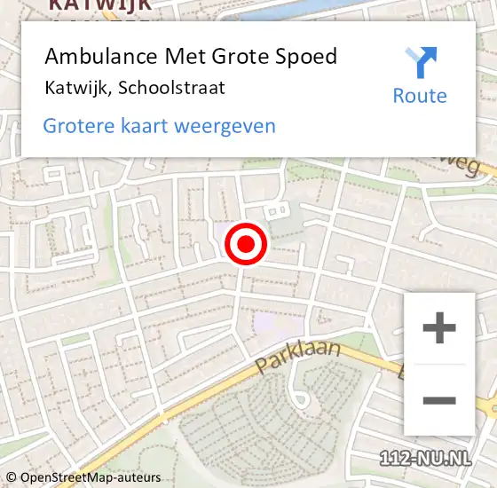 Locatie op kaart van de 112 melding: Ambulance Met Grote Spoed Naar Katwijk, Schoolstraat op 7 juni 2022 08:55