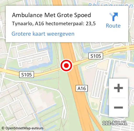 Locatie op kaart van de 112 melding: Ambulance Met Grote Spoed Naar Tynaarlo, A16 hectometerpaal: 23,5 op 7 juni 2022 09:07