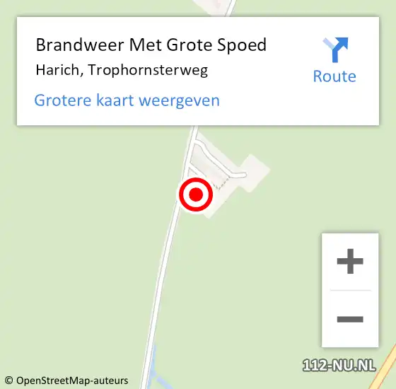 Locatie op kaart van de 112 melding: Brandweer Met Grote Spoed Naar Harich, Trophornsterweg op 7 juni 2022 09:17