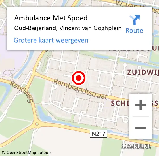 Locatie op kaart van de 112 melding: Ambulance Met Spoed Naar Oud-Beijerland, Vincent van Goghplein op 7 juni 2022 09:18