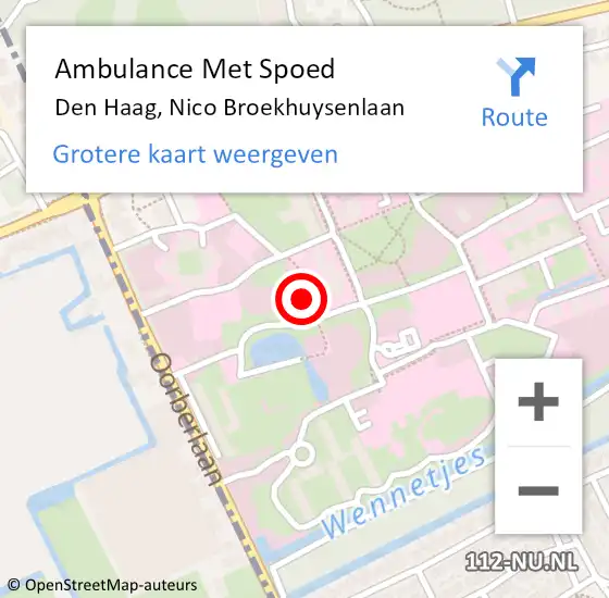 Locatie op kaart van de 112 melding: Ambulance Met Spoed Naar Den Haag, Nico Broekhuysenlaan op 7 juni 2022 09:18