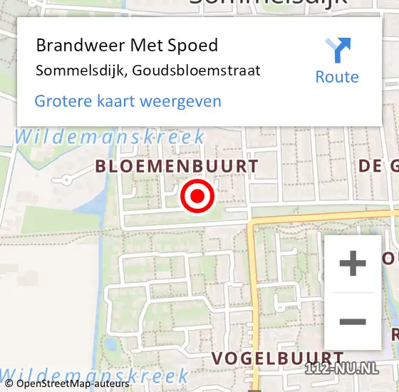 Locatie op kaart van de 112 melding: Brandweer Met Spoed Naar Sommelsdijk, Goudsbloemstraat op 7 juni 2022 09:20