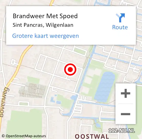 Locatie op kaart van de 112 melding: Brandweer Met Spoed Naar Sint Pancras, Wilgenlaan op 7 juni 2022 09:37