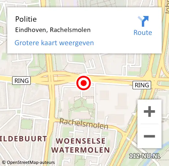 Locatie op kaart van de 112 melding: Politie Eindhoven, Rachelsmolen op 7 juni 2022 09:38