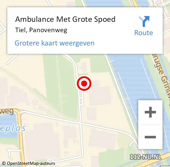 Locatie op kaart van de 112 melding: Ambulance Met Grote Spoed Naar Tiel, Panovenweg op 7 juni 2022 09:44