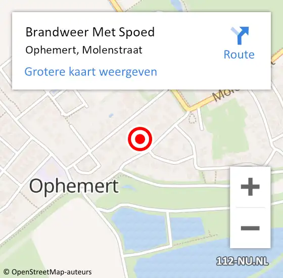 Locatie op kaart van de 112 melding: Brandweer Met Spoed Naar Ophemert, Molenstraat op 7 juni 2022 10:02