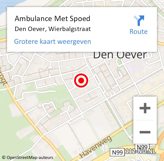 Locatie op kaart van de 112 melding: Ambulance Met Spoed Naar Den Oever, Wierbalgstraat op 7 juni 2022 10:08