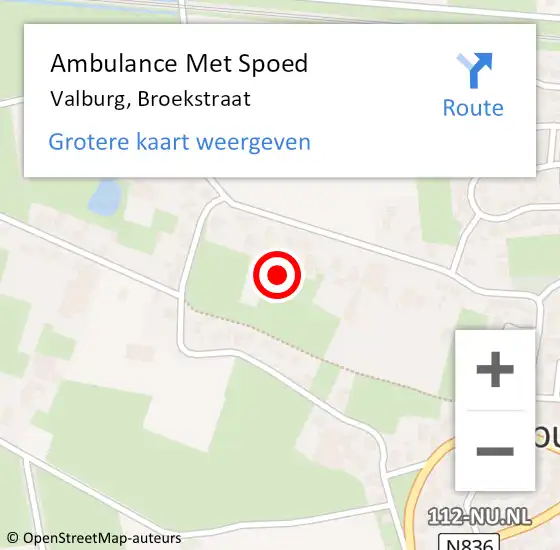 Locatie op kaart van de 112 melding: Ambulance Met Spoed Naar Valburg, Broekstraat op 7 juni 2022 10:18