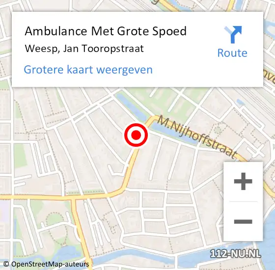 Locatie op kaart van de 112 melding: Ambulance Met Grote Spoed Naar Weesp, Jan Tooropstraat op 7 juni 2022 10:52
