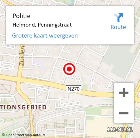 Locatie op kaart van de 112 melding: Politie Helmond, Penningstraat op 7 juni 2022 10:58