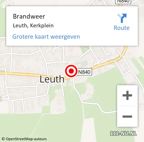 Locatie op kaart van de 112 melding: Brandweer Leuth, Kerkplein op 19 juli 2014 13:50