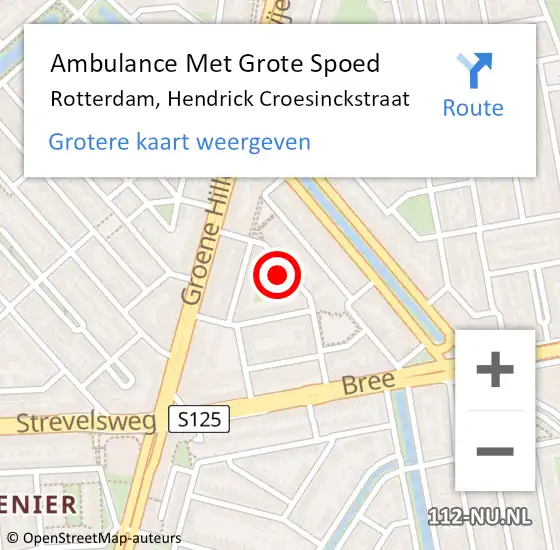Locatie op kaart van de 112 melding: Ambulance Met Grote Spoed Naar Rotterdam, Hendrick Croesinckstraat op 7 juni 2022 11:06