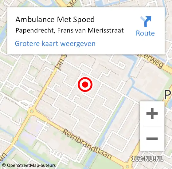 Locatie op kaart van de 112 melding: Ambulance Met Spoed Naar Papendrecht, Frans van Mierisstraat op 7 juni 2022 11:10