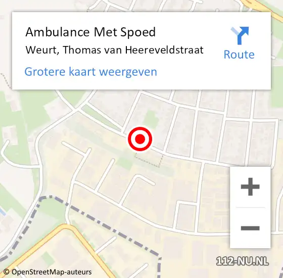 Locatie op kaart van de 112 melding: Ambulance Met Spoed Naar Weurt, Thomas van Heereveldstraat op 7 juni 2022 11:16