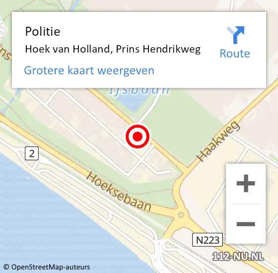 Locatie op kaart van de 112 melding: Politie Hoek van Holland, Prins Hendrikweg op 7 juni 2022 11:23