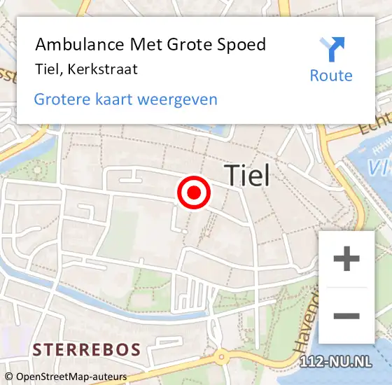 Locatie op kaart van de 112 melding: Ambulance Met Grote Spoed Naar Tiel, Kerkstraat op 7 juni 2022 11:58