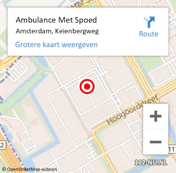 Locatie op kaart van de 112 melding: Ambulance Met Spoed Naar Amsterdam-Zuidoost, Keienbergweg op 7 juni 2022 12:05