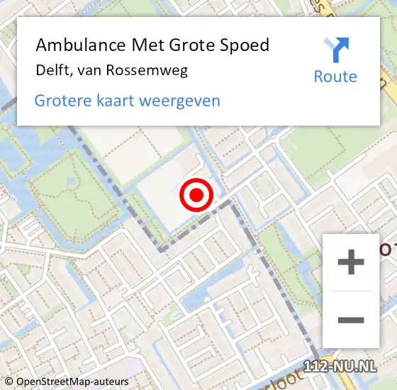 Locatie op kaart van de 112 melding: Ambulance Met Grote Spoed Naar Delft, van Rossemweg op 19 juli 2014 13:56