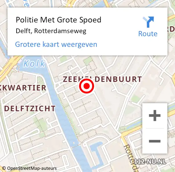 Locatie op kaart van de 112 melding: Politie Met Grote Spoed Naar Delft, Rotterdamseweg op 7 juni 2022 12:10