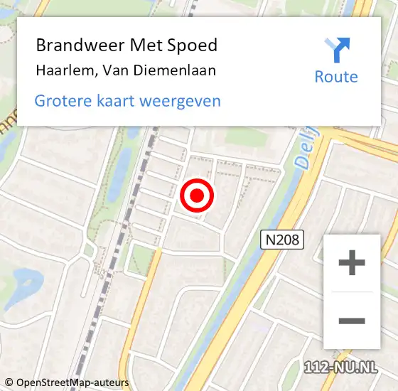 Locatie op kaart van de 112 melding: Brandweer Met Spoed Naar Haarlem, Van Diemenlaan op 7 juni 2022 12:13