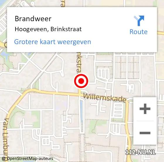 Locatie op kaart van de 112 melding: Brandweer Hoogeveen, Brinkstraat op 19 juli 2014 13:59