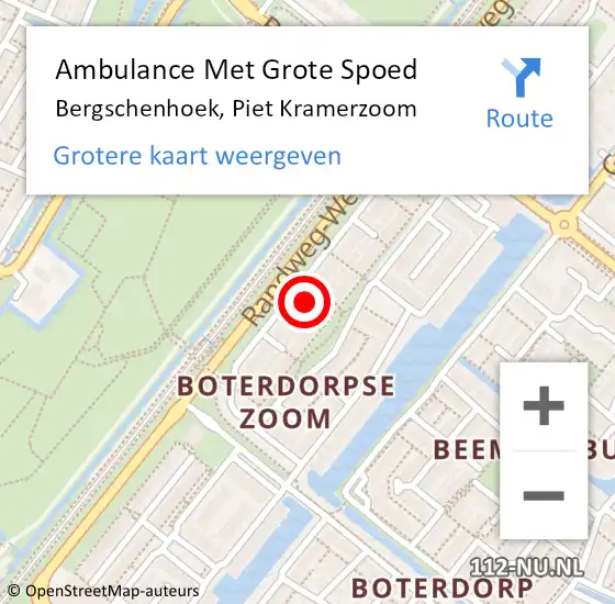 Locatie op kaart van de 112 melding: Ambulance Met Grote Spoed Naar Bergschenhoek, Piet Kramerzoom op 7 juni 2022 13:16