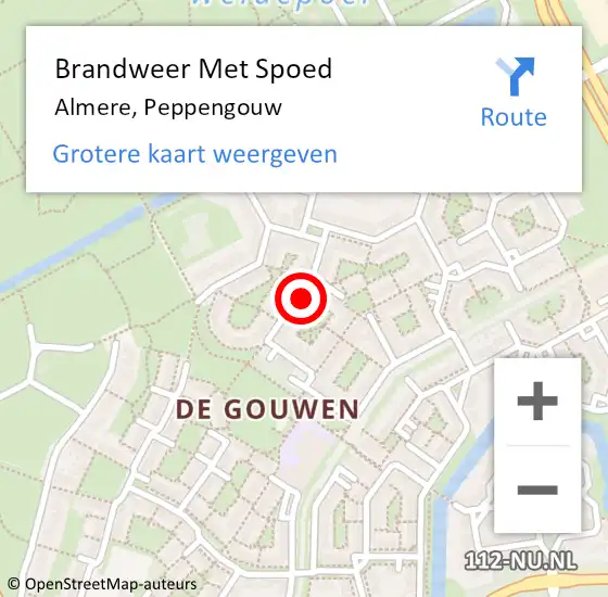 Locatie op kaart van de 112 melding: Brandweer Met Spoed Naar Almere, Peppengouw op 7 juni 2022 13:21
