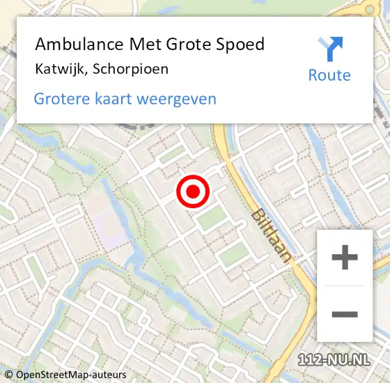 Locatie op kaart van de 112 melding: Ambulance Met Grote Spoed Naar Katwijk, Schorpioen op 7 juni 2022 13:22