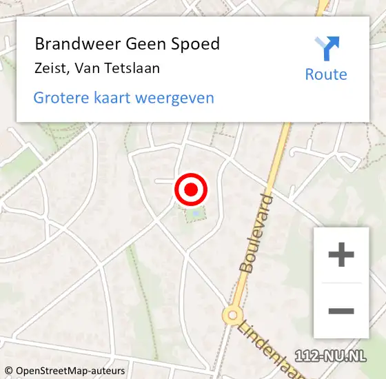 Locatie op kaart van de 112 melding: Brandweer Geen Spoed Naar Zeist, Van Tetslaan op 7 juni 2022 13:27