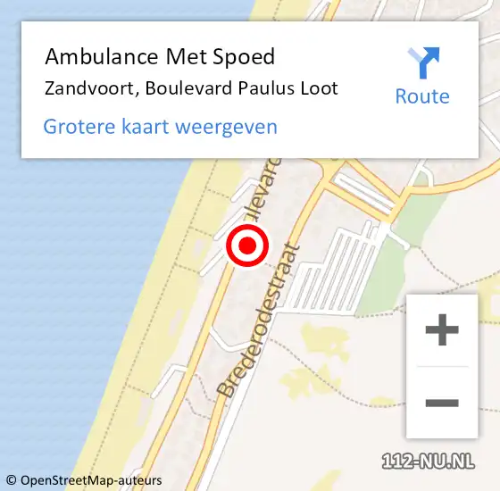 Locatie op kaart van de 112 melding: Ambulance Met Spoed Naar Zandvoort, Boulevard Paulus Loot op 7 juni 2022 13:42