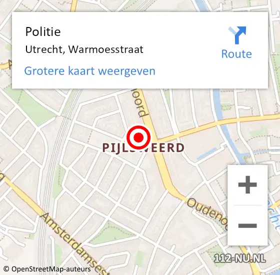 Locatie op kaart van de 112 melding: Politie Utrecht, Warmoesstraat op 7 juni 2022 14:17