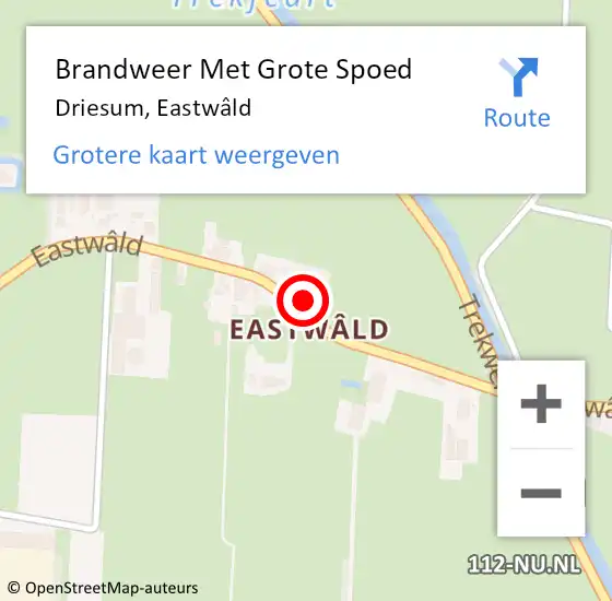 Locatie op kaart van de 112 melding: Brandweer Met Grote Spoed Naar Driesum, Eastwâld op 7 juni 2022 14:25