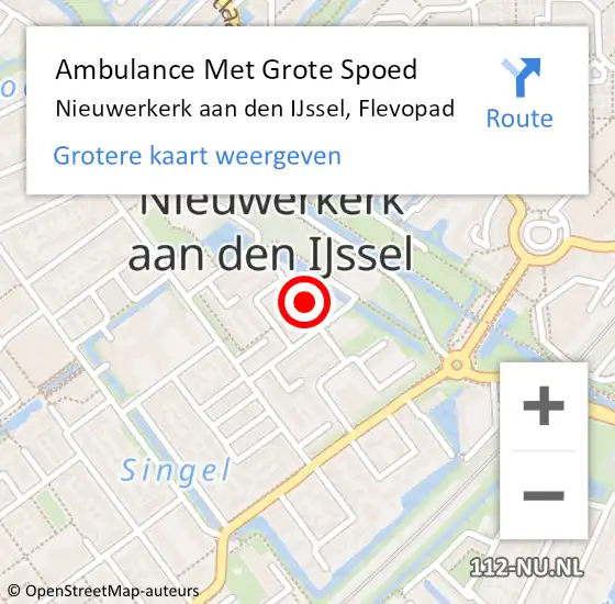 Locatie op kaart van de 112 melding: Ambulance Met Grote Spoed Naar Nieuwerkerk aan den IJssel, Flevopad op 7 juni 2022 14:37