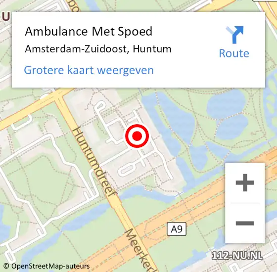 Locatie op kaart van de 112 melding: Ambulance Met Spoed Naar Amsterdam-Zuidoost, Huntum op 7 juni 2022 14:39