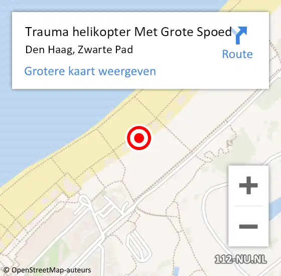 Locatie op kaart van de 112 melding: Trauma helikopter Met Grote Spoed Naar Den Haag, Zwarte Pad op 7 juni 2022 14:51