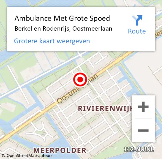 Locatie op kaart van de 112 melding: Ambulance Met Grote Spoed Naar Berkel en Rodenrijs, Oostmeerlaan op 7 juni 2022 14:58